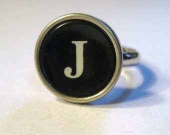 Vintage Typewriter Ring Black and White Your Choice of Letter or Number