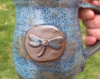 Rutile Blue Dragonfly Mug on Dark Clay