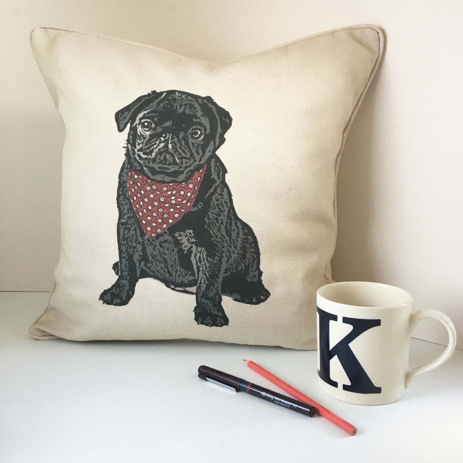 black pug cushion