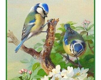SPRING SALE DIGITAL Download Naturalist Archibald Thorburn's Bluetit Birds and Blossoms Counted Cross Stitch Chart
