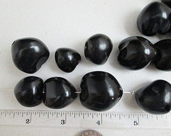 Organic Beads, Black Kukui Nut Beads, 20mm to 28mm, Natural Nut Beads, Large Hole, Glossy Candle Nuts, Home Decor Beads, QTY 16 - wb249