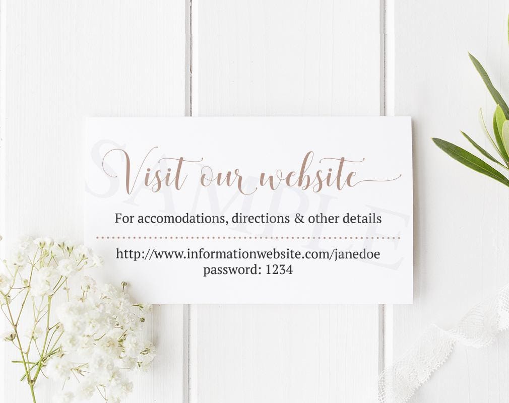 Wedding Details Insert Printable Simple Wedding Website