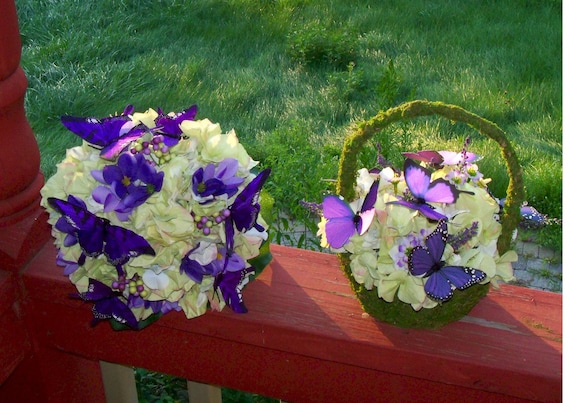 Bridal Butterfly Bouquet and Flowergirl Basket