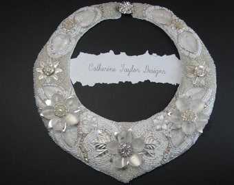 Bead Embroidery Bib Necklace "The White Enchantress " EBEG Team Bead Fest 2 Filigree
