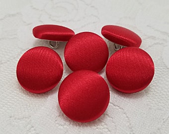 Satin Buttons, Red Buttons, Shank Buttons, Pinback Buttons, Brooch Pin, Handmade Covered Buttons, Sewing Buttons, Wedding Dress Buttons