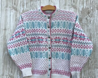 VINTAGE Norwegian style wool sweater cardigan LL BEAN