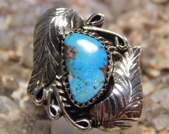 Native American Sterling Turquoise Ring signed Garrison Platero