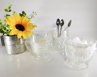 3 Piece Antique Glass Sugar & Creamer Set