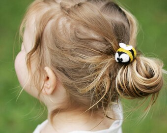 Bumble Bee Honey Bee Hair Tie Cute Insect Felted Wool Bobble Elastic Loop For Ponytail Needle Felting The Bug