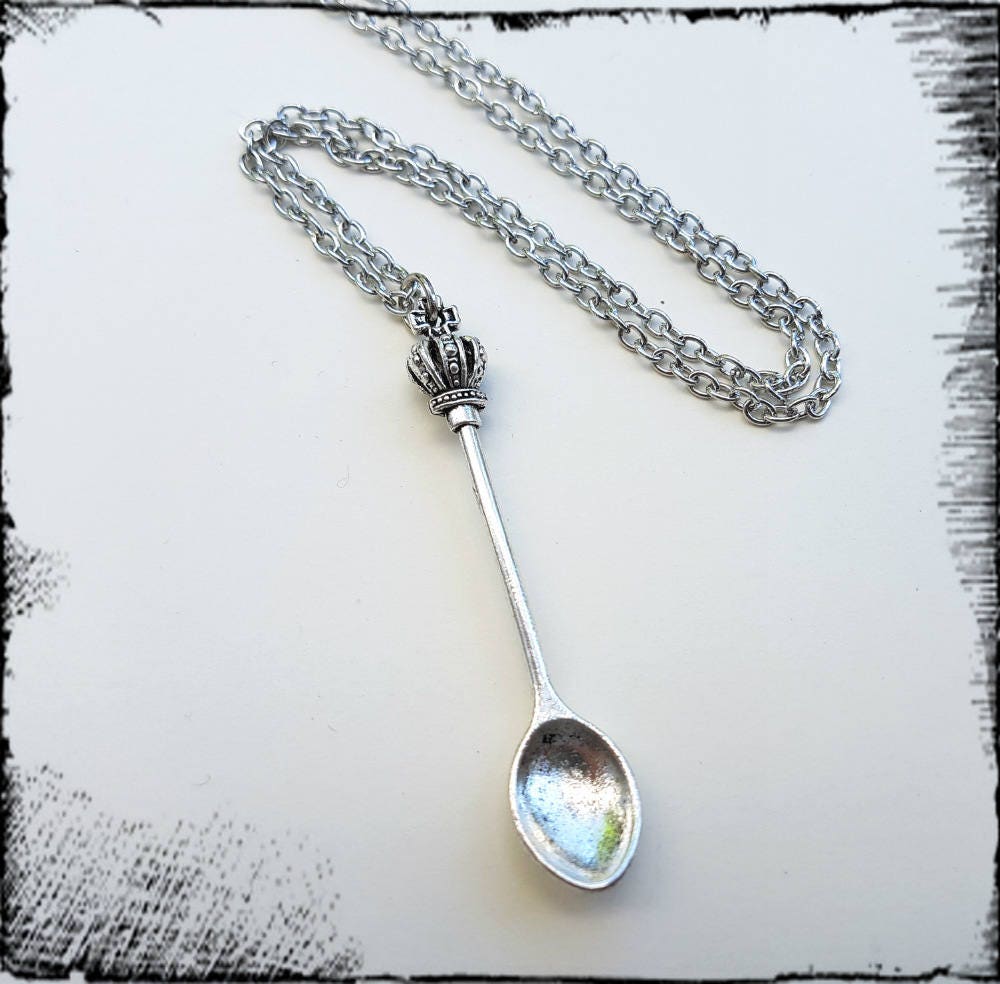 Spoon necklace antique silver charm on chain spoon with