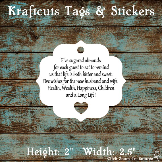 Favor Tags, Jordan Almond Favor Tags, Sugared Almond Favor Tags, Italian Wedding Favor Tags #647 - Qty: 30 Tags
