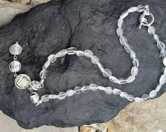 Hand Crafted Genuine Clear Ice Flake Quartz Necklace