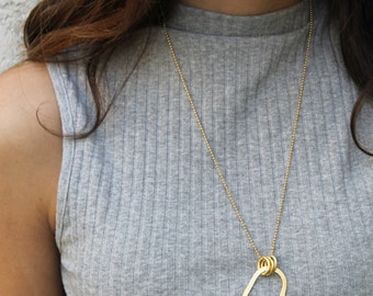 Sideways Heart Necklace, Gold heart necklace, Long Gold Necklace, gold anniversary necklace for wife, anniversary necklace for her