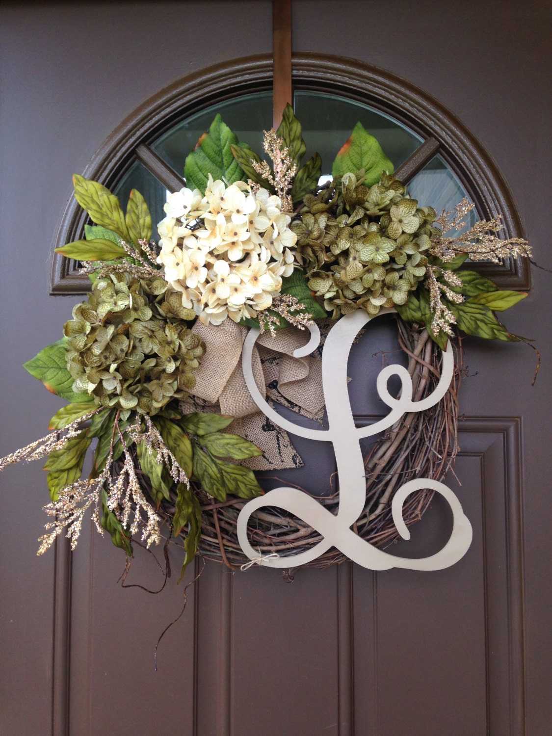 Download Year Round Hydrangea Wreath for Front Door Monogrammed