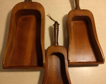 Vintage~Apco~Made in Japan~Wooden~Wood~Scoops~Handles~Rustic~Farmhouse~Primitive~Set of 3~Rice~Nesting~Mid Century~
