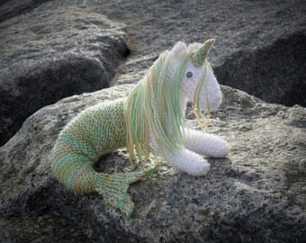 Beautiful little magical knitted 'Mer-icorn' made in any colours you like