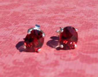 Garnet Earrings - Checkerboard Garnet Post Earrings - Oval Garnet & Sterling Silver Gemstone Post Earrings - January Birthstone