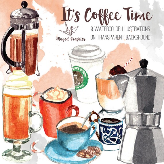 Coffe Time Watercolour Clip Art Hand Painted And Coffe Time Watercolour Clip Art Hand Painted And