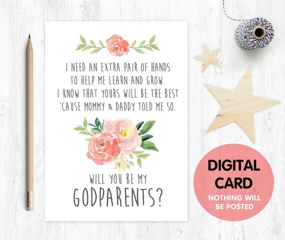 PRINTABLE will you be my godparents card, godparents card, printable godparents card, godparents poem, floral, i need an extra pair of hands