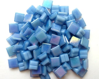 100 Mini Light Blue Iridescent Vitreous Glass Tiles 3/8 in. 10mm/Mosaic Supplies/Mosaic Pieces/Light Blue