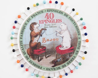 Glass Head Pins | Glass Headpins, Sewing Pins, Pin Rosette for Sewing, Quilting, Mending - Cat and Dog