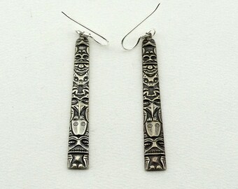 Long Vintage 'Totem Pole' Sterling Silver Earrings FREE SHIPPING! #TOTEM-EGR3