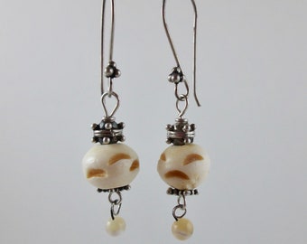 Carved Bone "Crowned" Earrings on Bali Silver