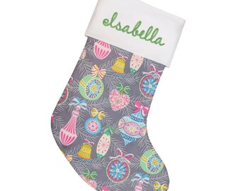 Retro Christmas Stocking | Personalized Stocking Option Available | Vintage Ornaments | CS0010 by Forshee Designs