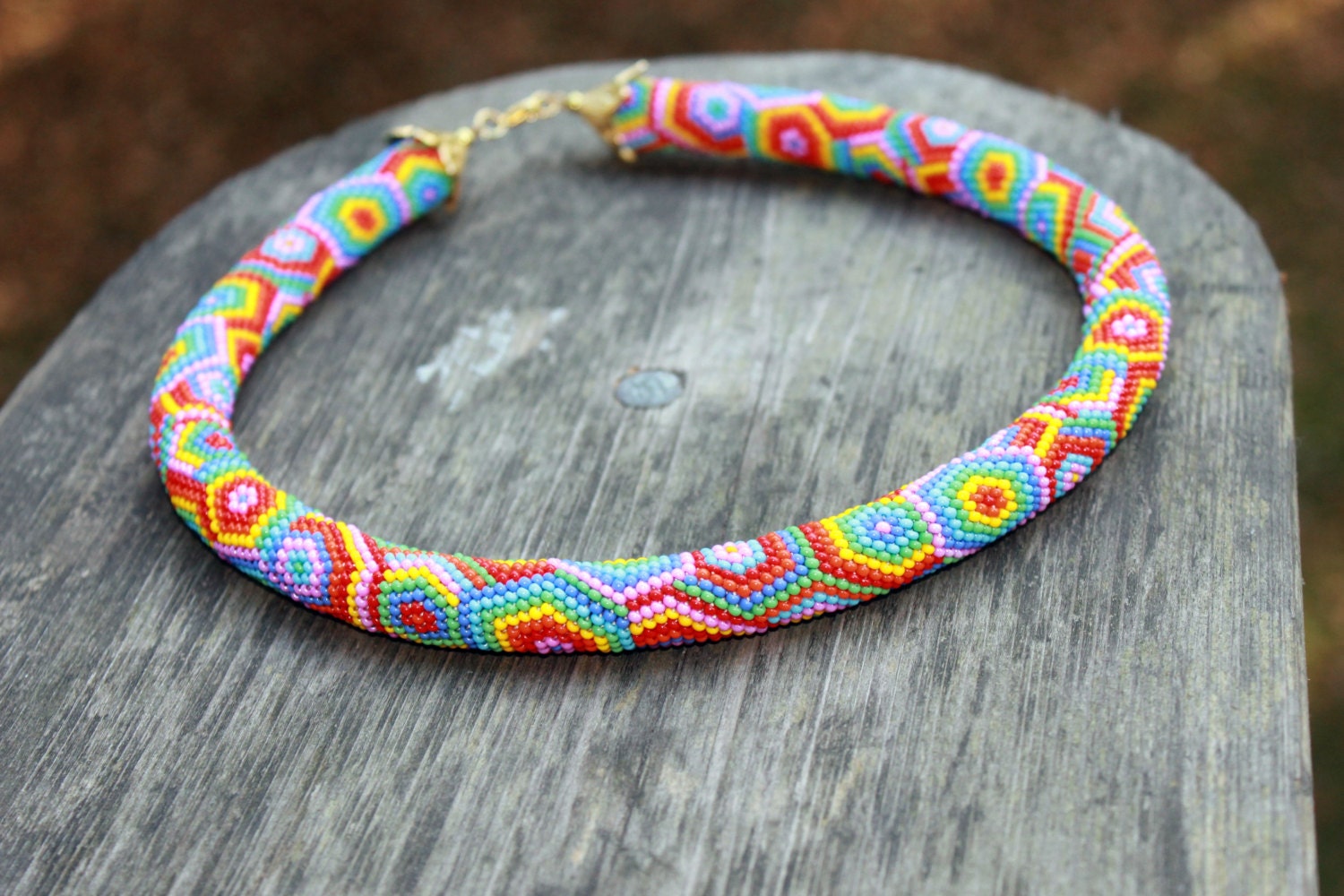 Download Rainbow beaded rope necklace Rope necklace Bead crochet