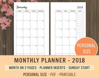 2017-2018 monthly planner horizontal print out