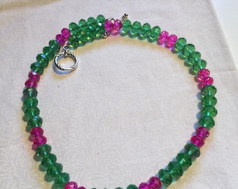 Pink and Green Beaded Necklace