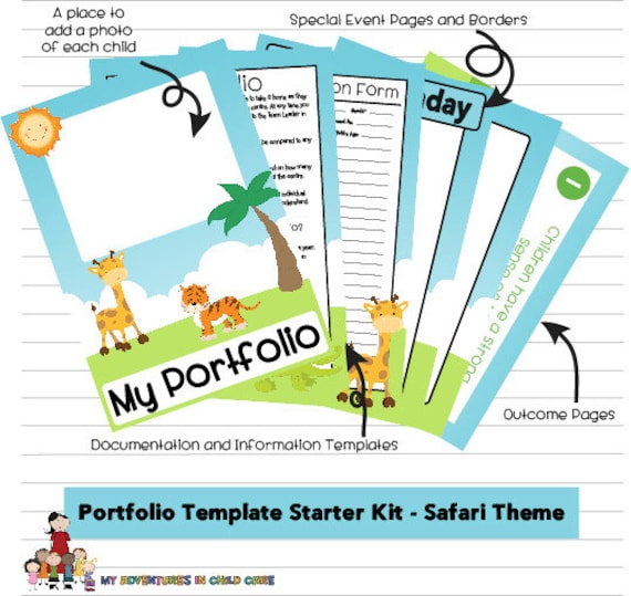 child portfolio templates starter kit safari theme printable portfolio template