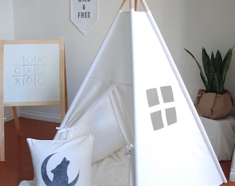 WEEKLY SALE // Ready to Ship, Small White Canvas Teepee, Play Tent, Kids Teepee, Childrens Teepee, Teepee Tent, Tipi, Playhouse, Playhouse