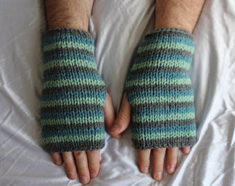 Fingerless Gloves - Men's Gloves - Blue and Grey Gloves - Men's Wrist Warmers - Gloves for Men - Ready to ship