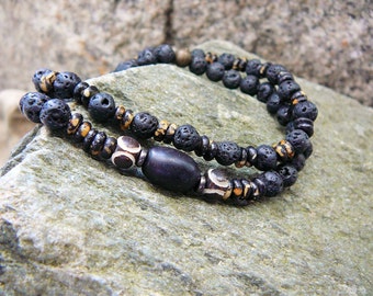 Mens Bracelet, Surfer Bracelet Set, Speckled Bone, Beach Bracelet For Men, Mens Beaded Bracelet, Slim Style, Stacking, Surfing, Mens Jewelry