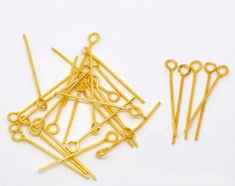 50pc Gold Plated Eye Pin - 24mm + 21 Gauge - Jewelry Finding, Jewelry Making Supplies, Lead Free Earring Finding, Ships from the USA - HP18