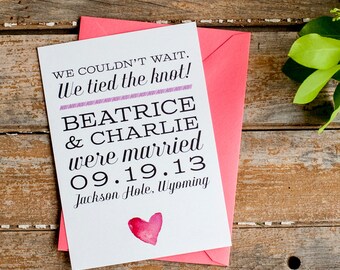 Watercolor Wedding Announcement, Elopement Announcement, Typography Wedding Announcement - The Beatrice - Eco, blush, pink, rustic, eloped
