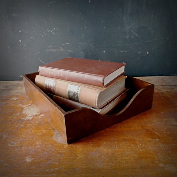 Vintage Wooden Desk Tray Office Letter File Box Organizer Mcm