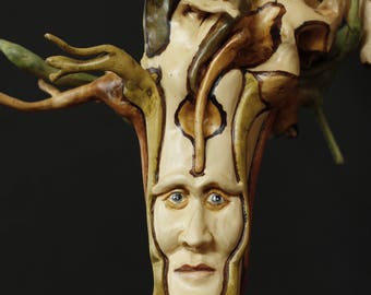 Hand carved sculpture wood alibustre face 1