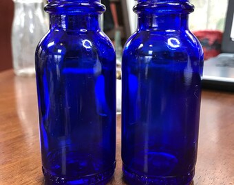 Pair of Antique Cobalt Blue Bromo-Seltzer Emerson Drug Co. Medicine Bottles