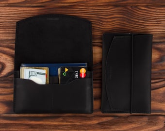 Black Leather Passport Holder – Multiple Passport Travel Organizer - Wallet Cover Case