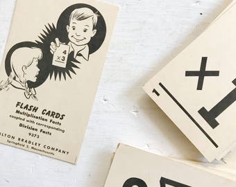 Vintage math flash cards, multiplication/division mathematics education learning cards