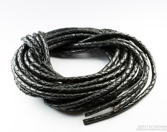 Black Bolo Cord - Braided Leather Bolo Tie Cording - 35"/35-Inch Pre-Cut Piece - 3mm - 4.5mm Thick - Western DIY Bola - 1 Pc -Ships from USA