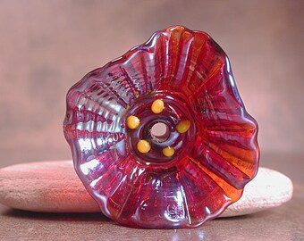 Lampwork Glass Flower Focal Bead in Burgundy, Sculptural Flower, Divine Spark Designs, SRA