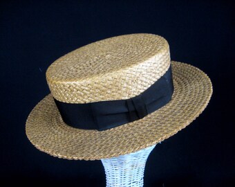 Mens Straw Boater Hat, Skimmer Hat, 1920s Straw Hat, Size 7 one quarter Stetson Straw Hat,