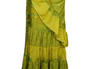 Julia Romantic Ruffle Vintage Wrap Skirt Printed Upcycled Silk Sari Gypsy Hippie Chic Long Skirts
