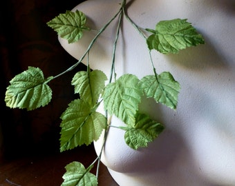 Silk Birch Leaves Vintage German in Green for Bridal, Boutonnieres, Hat or Costume Design, Floral Supply