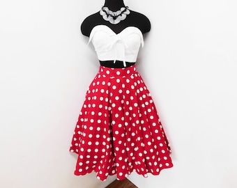 50s Style Lipstick Red White Polka Dot Full Circle Skirt Pin Up Rockabilly Minnie Lucy Retro Cosplay Costume Party XS S Small