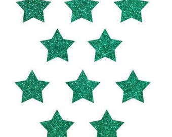 10 little stars clothing green glittery 15x15mm