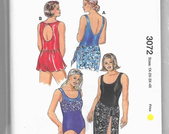 3072 Kwik Sew Swimsuits, Skirt, and Wrap Sewing Pattern Plus Sizes 1X-2X-3X-4X
